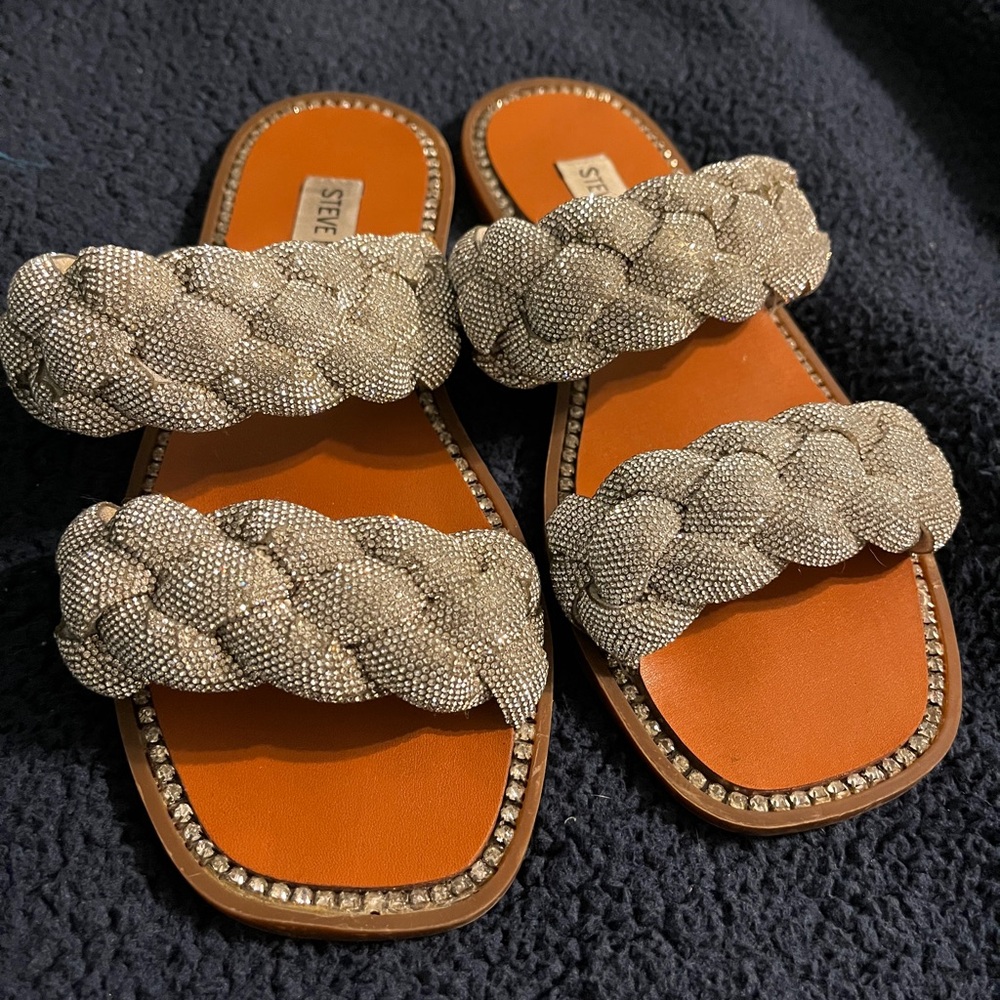 Steve Madden Women's Newbie Braided Rhinestone Slide Sandals (Used)